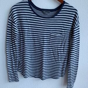 Vince. Navy and Gray Striped Long Sleeve Top Small